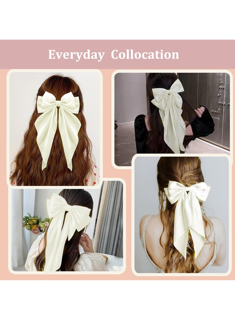 سونسر 5 قطع من أقواس شعر كبيرة الحجم من الساتان إكسسوارات شعر مع شريط ذيل طويل مشابك عقدة شعر عملاقة - Image 4