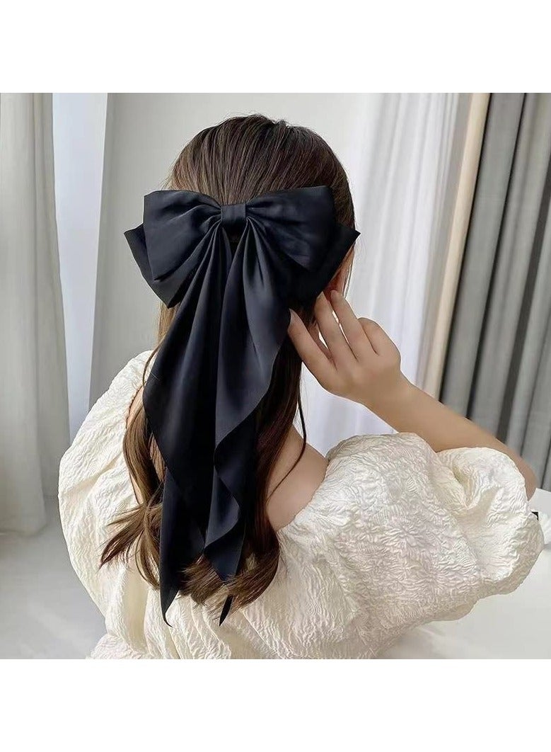 سونسر 5 قطع من أقواس شعر كبيرة الحجم من الساتان إكسسوارات شعر مع شريط ذيل طويل مشابك عقدة شعر عملاقة - Image 5