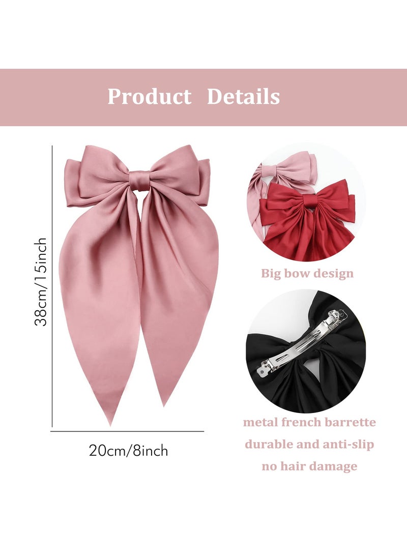 سونسر 5 قطع من أقواس شعر كبيرة الحجم من الساتان إكسسوارات شعر مع شريط ذيل طويل مشابك عقدة شعر عملاقة - Image 2