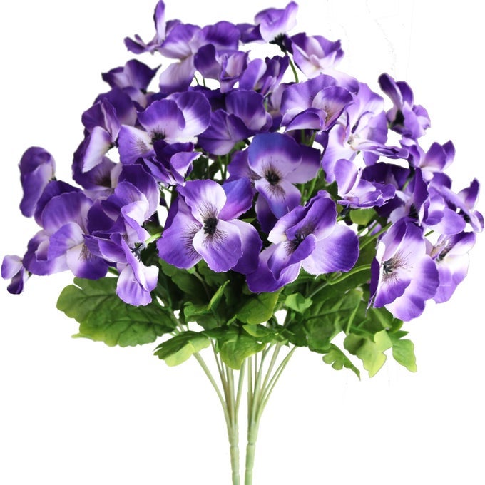 2pcs 10 Heads Artificial Pansy Orchids Bushes Flowers Home Office Wedding Decoration Purple Blue