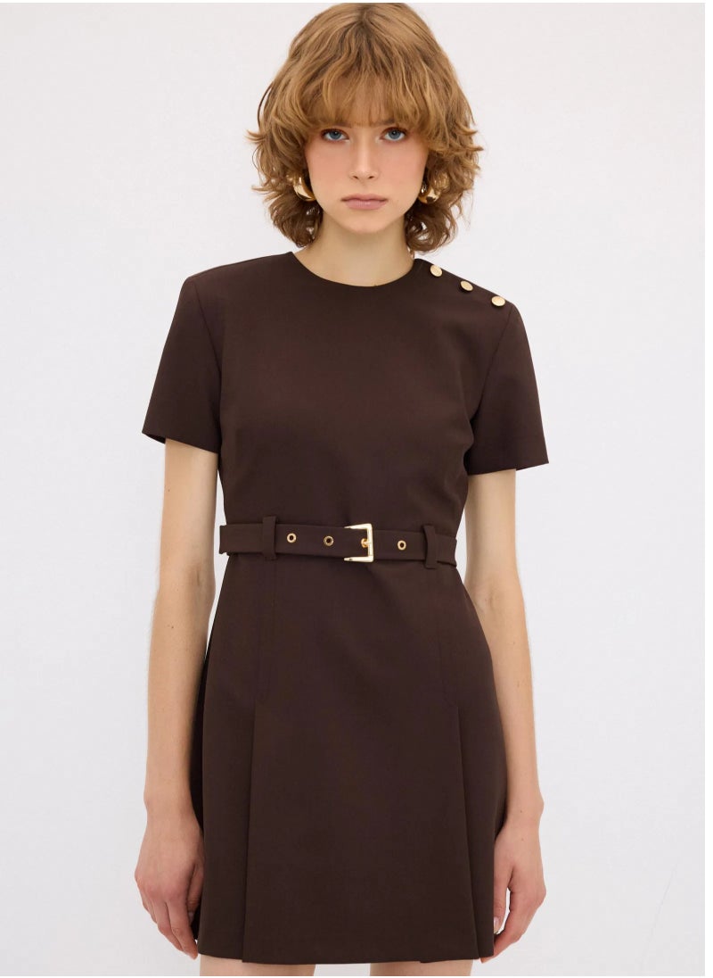 Brown Button Detail Dress | Elegant Office Wear with Pleated Design - pzsku/ZEF134B548FF0882D19B1Z/45/_/1732694055/02316b65-f2ed-4c4d-b959-4ac6785eec22