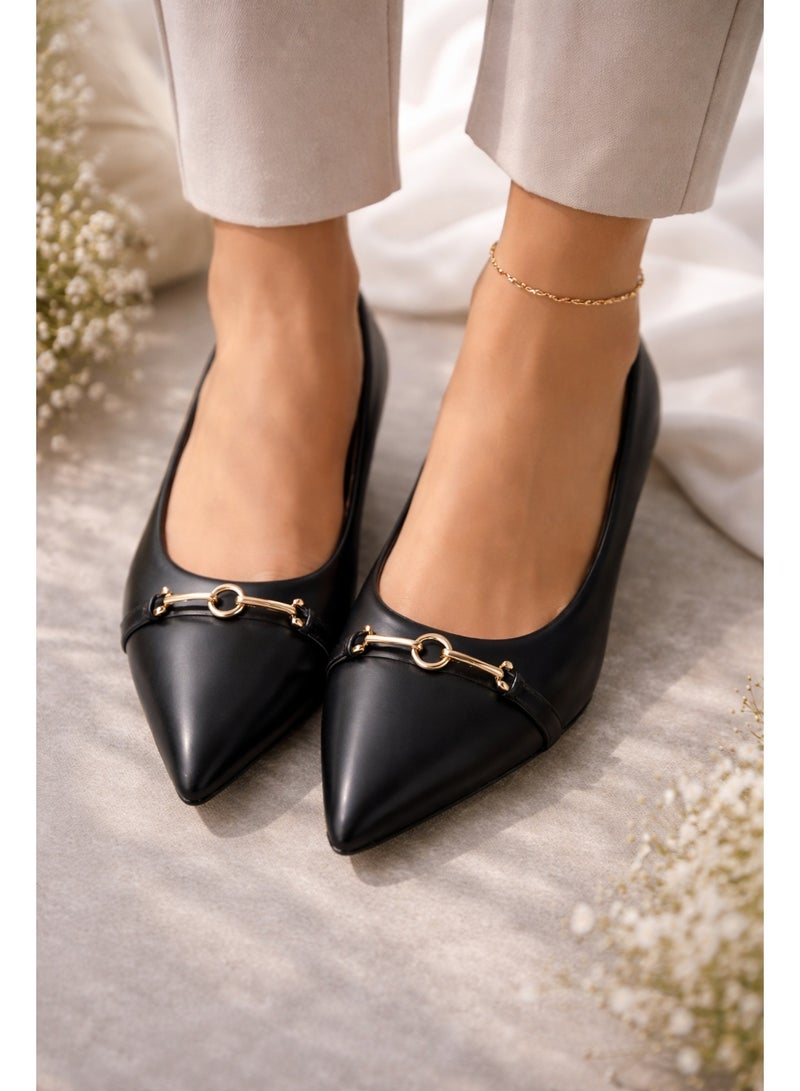 Ballerina Flat Leather With Acceroies BN-506 - Black