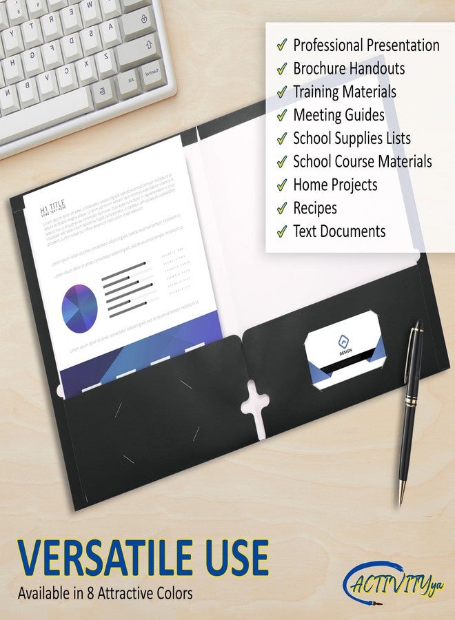 ACTIVITYYA 10 Pack Two Pocket Folders, Black, Strong Thick Paper Folders, for Letter Size, by ACTIVITYya - Image 5