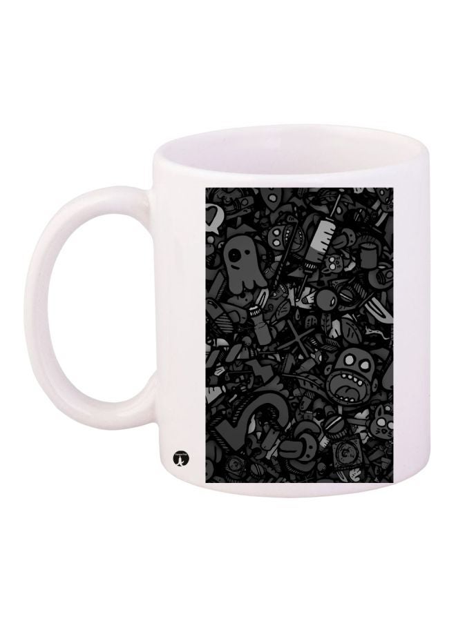RYN Cartoon Printed Coffee Mug White/Grey/Black 11ounce