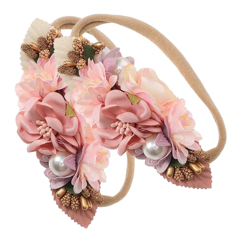 2pcs Stretchy Floral Headbands for Newborns and Infants Soft Hair Accessories - Image 2