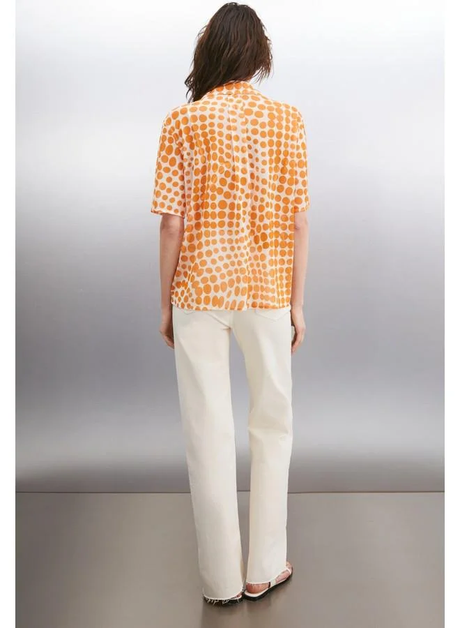 GRIMELANGE Grimelange Enora Women's Short Sleeve Chiffon Orange / Patterned Shirt