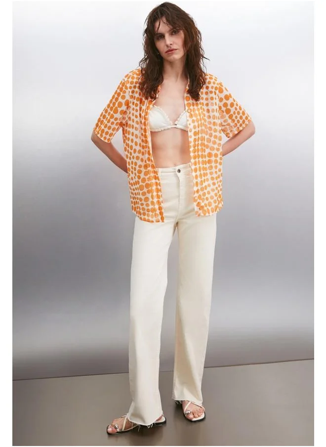 GRIMELANGE Grimelange Enora Women's Short Sleeve Chiffon Orange / Patterned Shirt