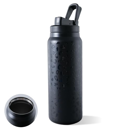 UMAI Stainless Steel Vacuum Insulated Printed Water Bottle | 900 ml | Keeps Contents Cold/Warm Upto 6-12 Hours | BPA Free | Gym | Office | Home | Travel | Black-Leopard Print - Image 1