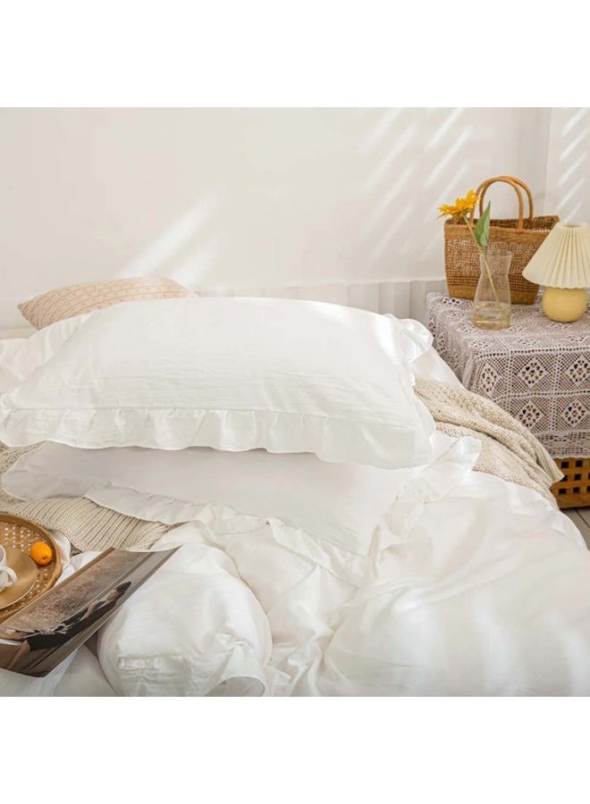 Faincy White Ruffle Duvet Cover Queen Size, Ruffled Soft Microfiber Comforter Covers Set with Zipper - 3PC 90X90 Lightweight, Farmhouse Bedding Vintage Shabby Chic Rustic Bedroom Style for Women Men - Image 5