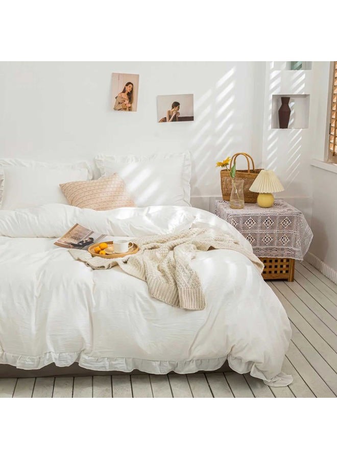 Faincy White Ruffle Duvet Cover Queen Size, Ruffled Soft Microfiber Comforter Covers Set with Zipper - 3PC 90X90 Lightweight, Farmhouse Bedding Vintage Shabby Chic Rustic Bedroom Style for Women Men - Image 1