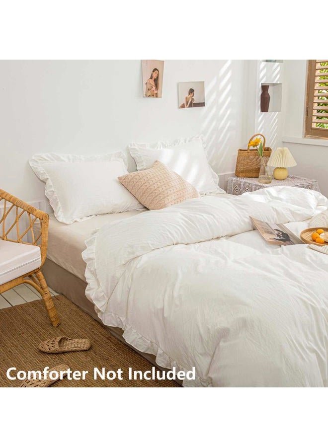 Faincy White Ruffle Duvet Cover Queen Size, Ruffled Soft Microfiber Comforter Covers Set with Zipper - 3PC 90X90 Lightweight, Farmhouse Bedding Vintage Shabby Chic Rustic Bedroom Style for Women Men - Image 3