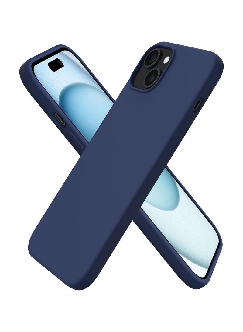 أكاليكس جراب سيليكون متوافق مع iPhone 15 Plus، سيليكون سائل رفيع، طبقات من المطاط الهلامي الناعم المقاوم للصدمات، جراب حماية للهاتف مع بطانة من مادة TPU (أزرق داكن)