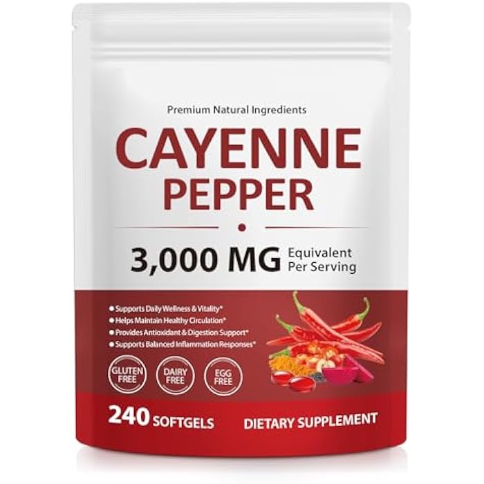 RSGRT Cayenne Pepper Softgels Supplement, Cayenne Pepper Softgels with Vitamin D3 K2 & E,Turmeric, Berberine,Supports Healthy Blood Circulation- 240 Softgels - Image 1
