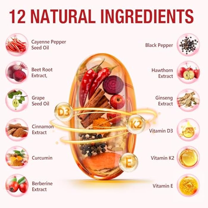 RSGRT Cayenne Pepper Softgels Supplement, Cayenne Pepper Softgels with Vitamin D3 K2 & E,Turmeric, Berberine,Supports Healthy Blood Circulation- 240 Softgels - Image 4