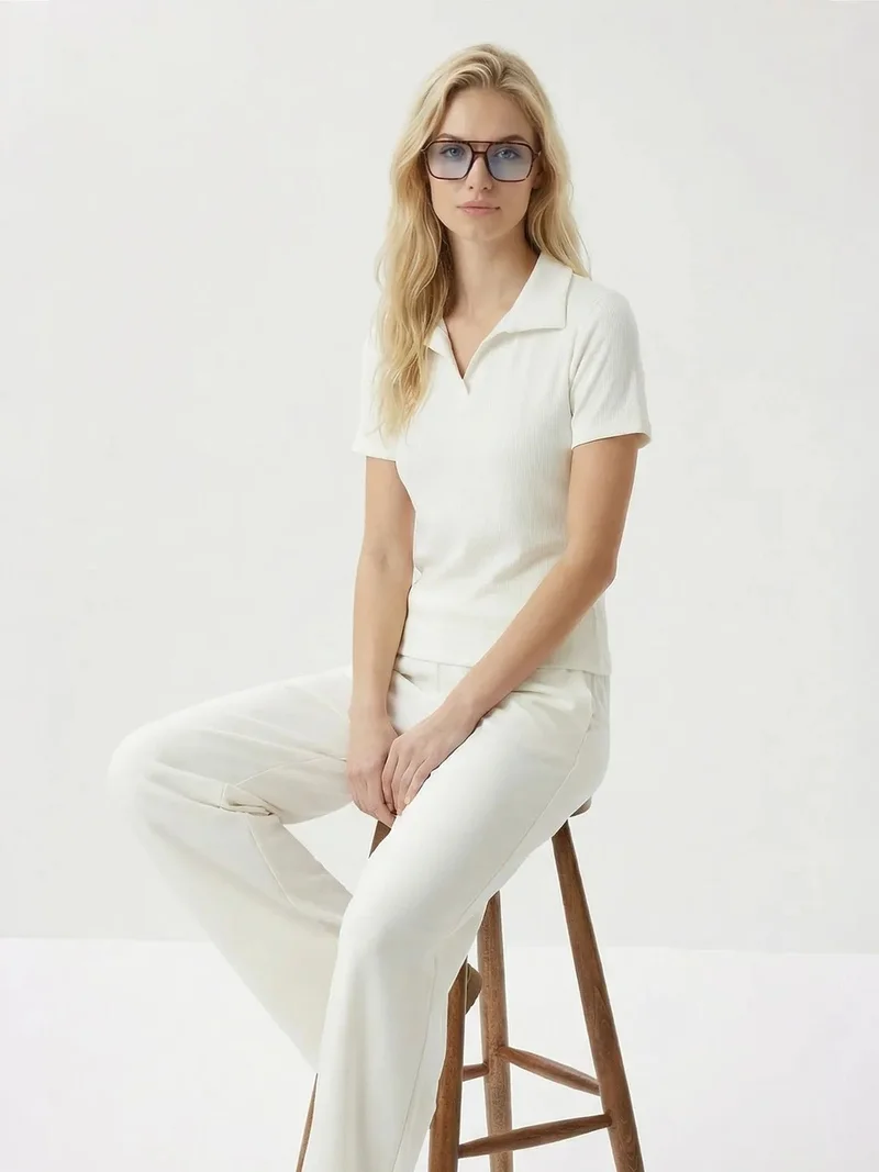 السعادة في إسطنبول ISTANBUL Mid Waist Polo Collar Two-Piece Coord Set