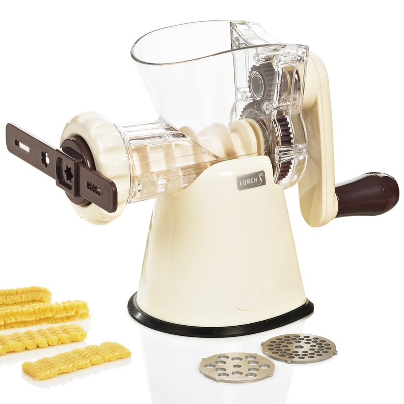 Lurch LURCH Germany Cookie Biscuit Maker with Meat Grinder Attachment  Hand Crank Driven Cookie Churros Sausage Ground Meat Machine  Easy to Clean  AubergineCream White 