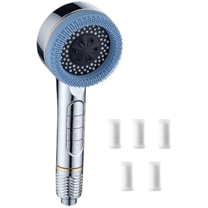 رأس دش سترايلين عالي الضغط مع فلتر 4 أوضاع رذاذ مع مفتاح تشغيل/إيقاف وسادة تدليك سيليكون كروم - Image 1