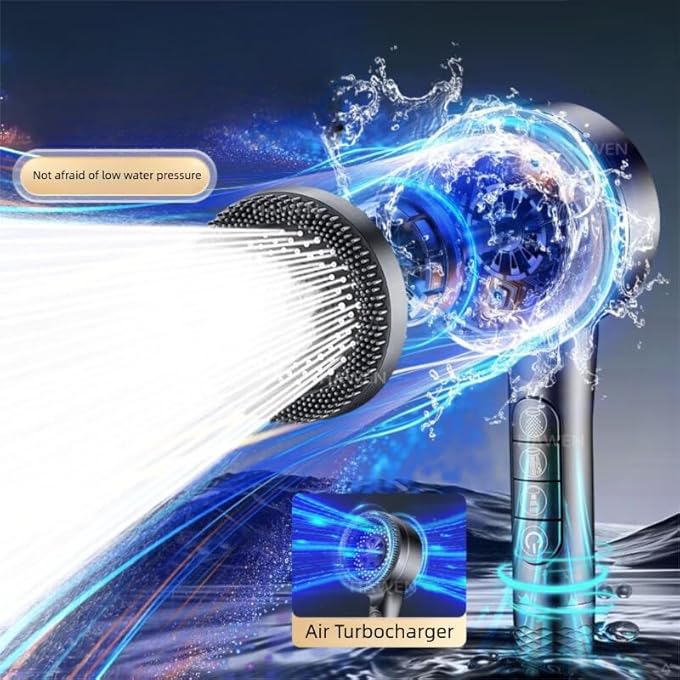 رأس دش سترايلين عالي الضغط مع فلتر 4 أوضاع رذاذ مع مفتاح تشغيل/إيقاف وسادة تدليك سيليكون كروم - Image 3