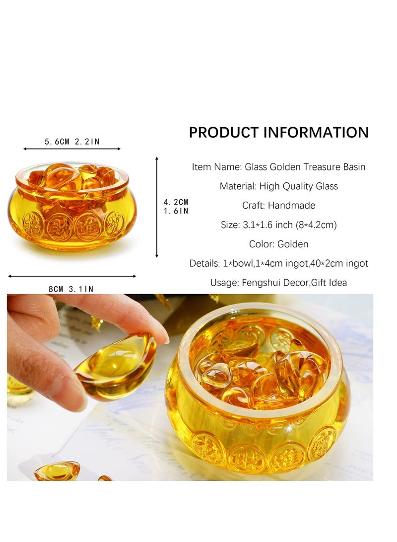 Golden Treasure Basin Desktop Decor, Good Luck Wealth Prosperity Living Room Crystal Decoration, Chinese Charm of Prosperity Mascot, Suitable Decor for Home Office (3'', 41Pcs) - Image 2
