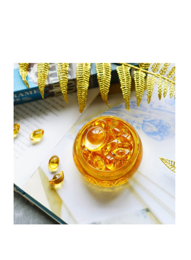 Golden Treasure Basin Desktop Decor, Good Luck Wealth Prosperity Living Room Crystal Decoration, Chinese Charm of Prosperity Mascot, Suitable Decor for Home Office (3'', 41Pcs) - Image 4