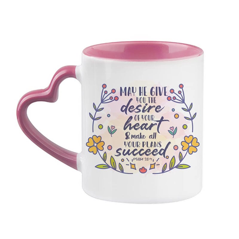 VIGAT May He Give You The Desires of Your Heart Bible VerseQuote Faith in God Present for MenWomen Thanks Giving Birthday Present Novelty Cup Unique Heart Handle Ceramic Mug Pink