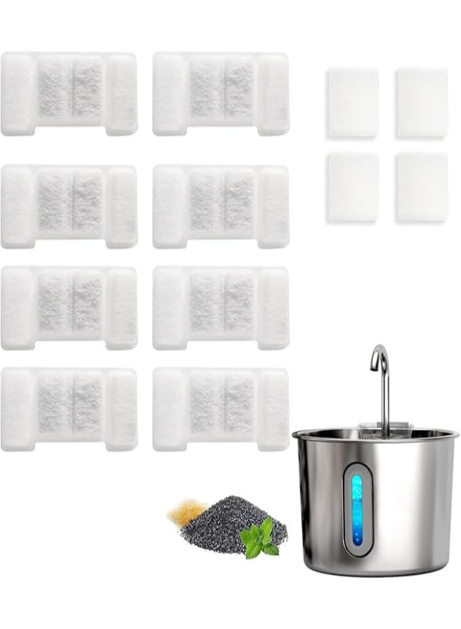 NoorTech Cat Water Fountain Replacement Filter Set for 2.2L Pet Fountain, 8 Filters + 4 Pump Sponges for Stainless Steel Cat Fountain - Image 1