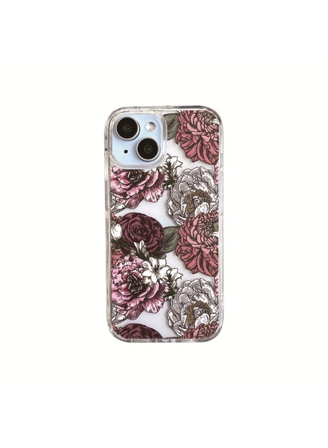 NIBEMINENT Retro Colored Sketch Flowers Protective TPU Case Cover For iPhone 15 Plus Clear - Image 1