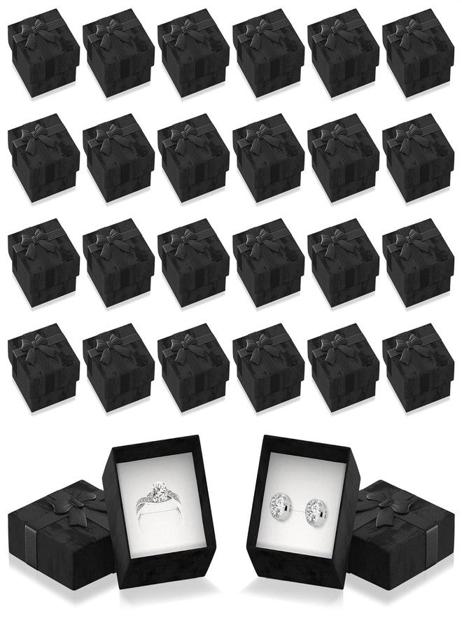 Tesorrio Set of 24 Black Ring Gift Box - Elegant Design Ring Jewelry Box Set, Lightweight Small Earring Box for Gift with Ribbon Knot and Soft Foam Undersize - Cute Cardboard Earring Boxes Bulk with Lid - Image 1
