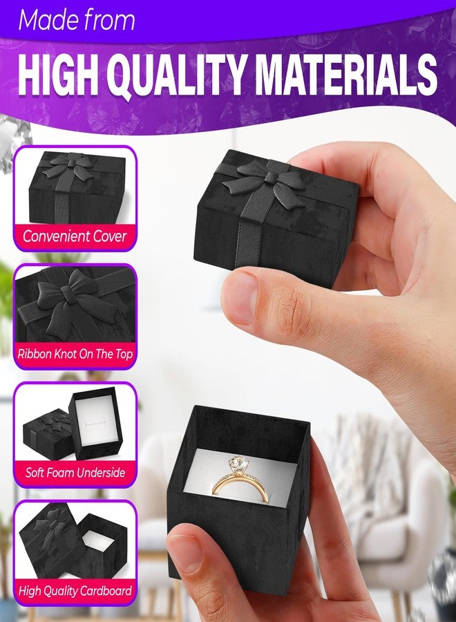 Tesorrio Set of 24 Black Ring Gift Box - Elegant Design Ring Jewelry Box Set, Lightweight Small Earring Box for Gift with Ribbon Knot and Soft Foam Undersize - Cute Cardboard Earring Boxes Bulk with Lid - Image 3