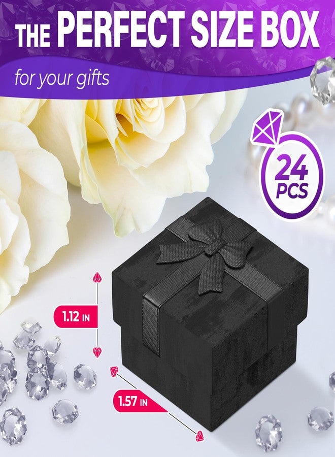Tesorrio Set of 24 Black Ring Gift Box - Elegant Design Ring Jewelry Box Set, Lightweight Small Earring Box for Gift with Ribbon Knot and Soft Foam Undersize - Cute Cardboard Earring Boxes Bulk with Lid - Image 2
