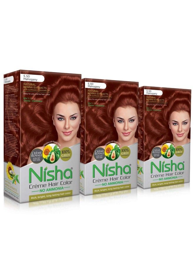 Nisha كريم تلوين الشعر 5.5 ماهوجني 60 مل + 60 جم (عبوة من 3 قطع) … - Image 1