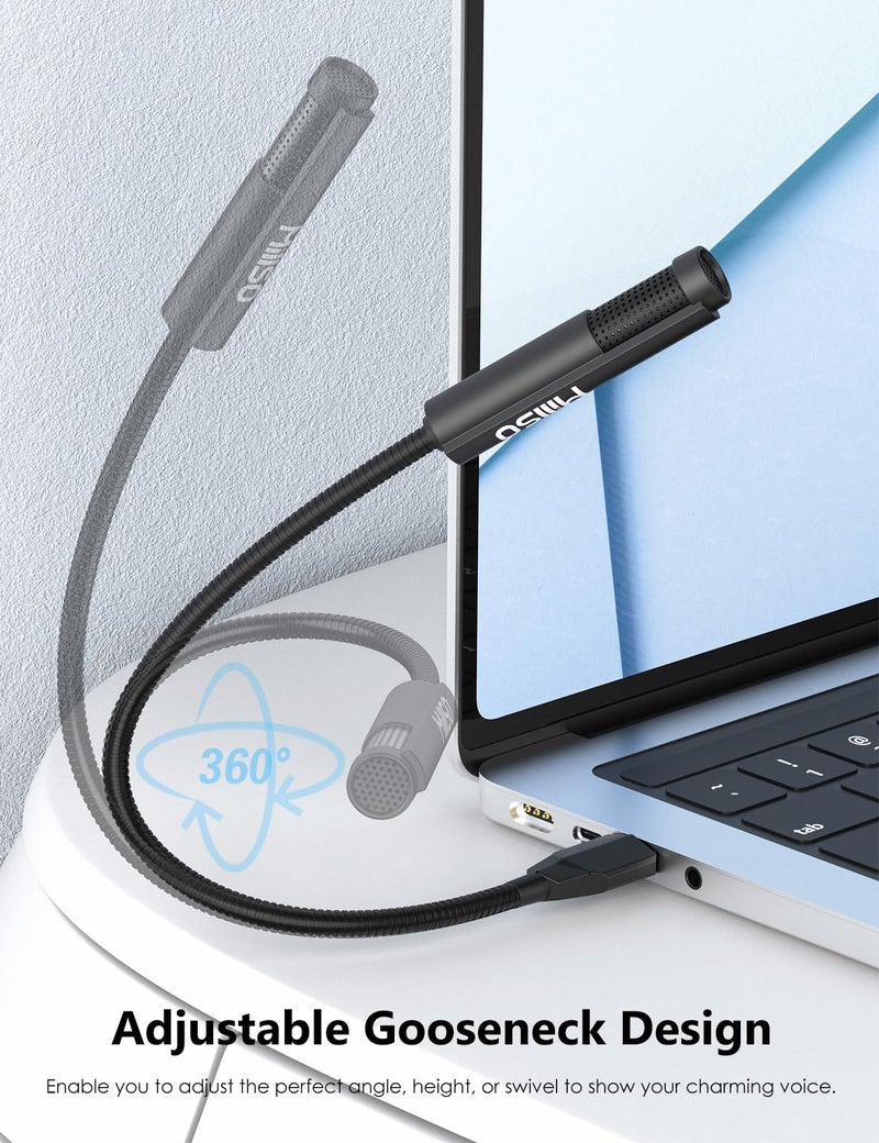 MillSO USB Microphone for Laptop Gooseneck Portable Mini USB Computer Microphone Plug&Play Omnidirectional External USB PC Microphone for YouTube, Streaming, Podcasting, Recording, Gaming - 1 FT - Image 2