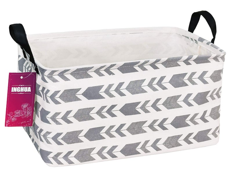 INGHUA Rectangular Storage Basket Fabric Organizer Bin for ToysBooksClothesGiftsPetsPerfect for HomeOfficeNurseryDormShelfRec Grey Arrow