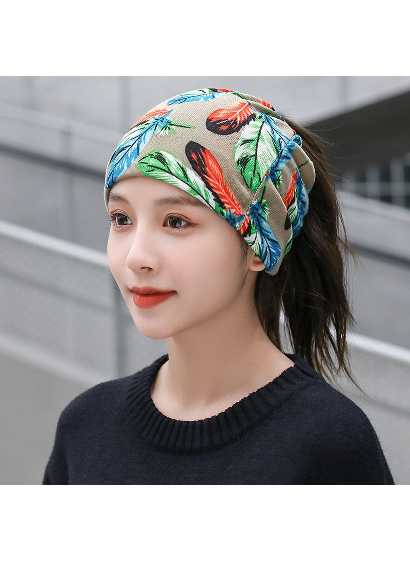 Generic Versatile Autumn Winter Twist Scarf Cap No. 34 green feather 