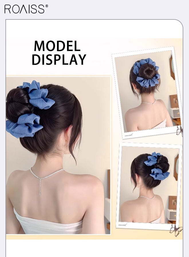 رويس مشبك شعر أزرق جينز مزين بالزهور، شعر مستعار صناعي مقاوم للحرارة العالية، كعكة شعر كثيفة ومنفوشة، إكسسوار حفلات نسائي، مناسب للسيدات الأنيقات، بني وأسود - Image 3