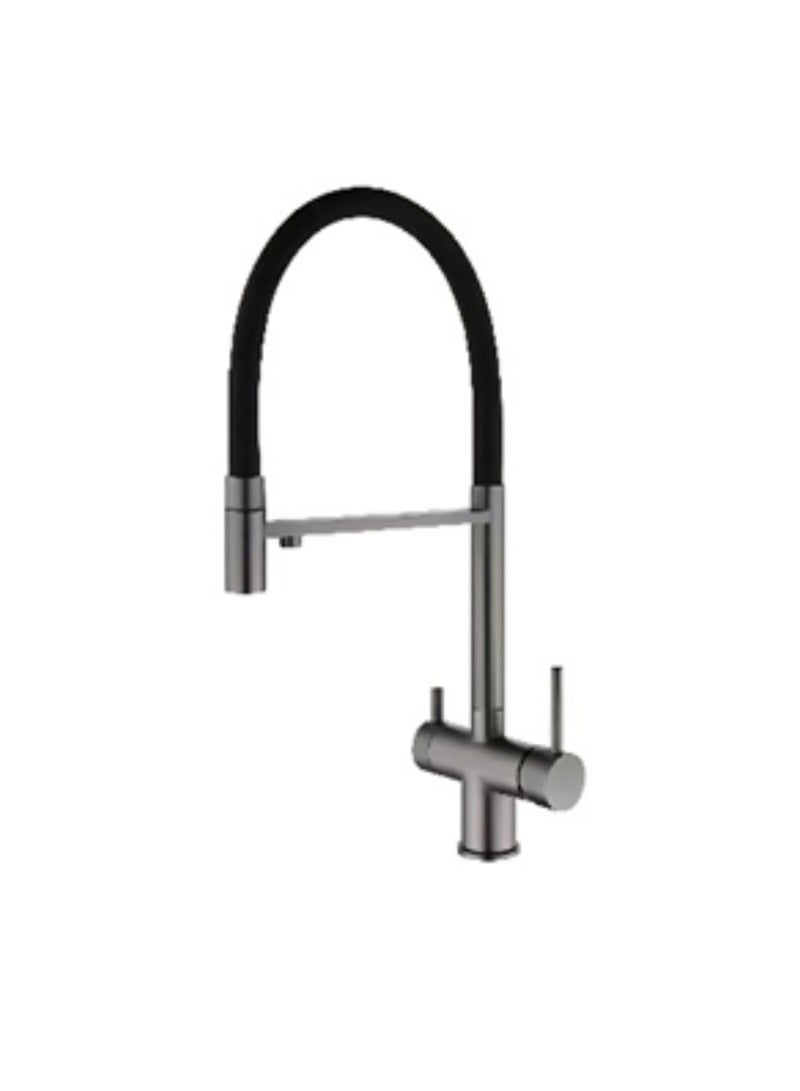 Kitchen Faucet with Silicon Elbow Tube - SZF60018GG, Stainless Steel 304 Body & Handle, Wanhai Ceramic Cartridge, Filter Construction, Stainless Steel 304 Supply Lines