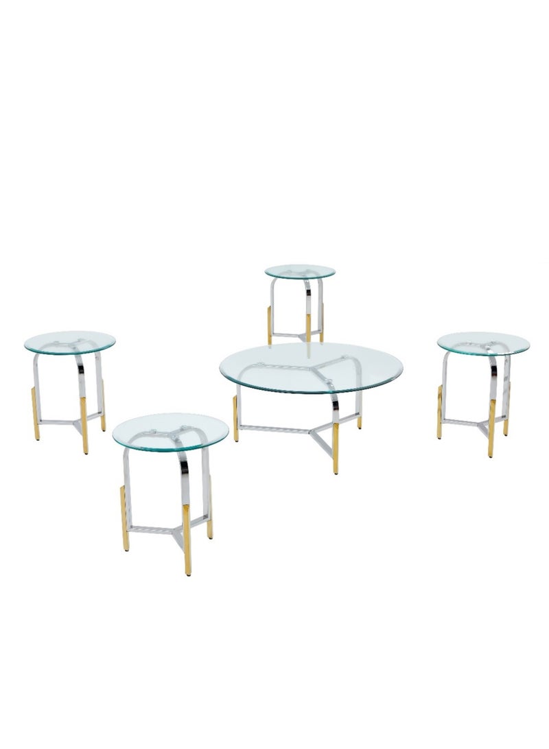 Living A Set Of 5 Pieces, Coffee Table And 4 Side Tables For An Elegant And Perfect Home 90*90*43 CM & 45*45*53 CM 