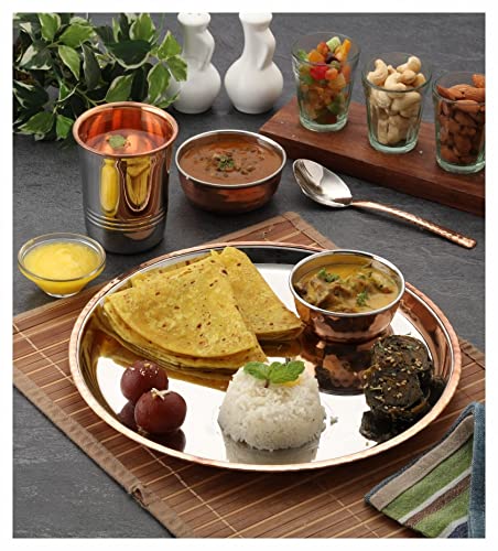 Attro Royal Stainless Steel Copper (Costeel) Traditional Hammered Finish Dinner Set/Thali Set, 5 Pieces (ATTRO_ROYALCOSTL_DN_Set) - Image 3