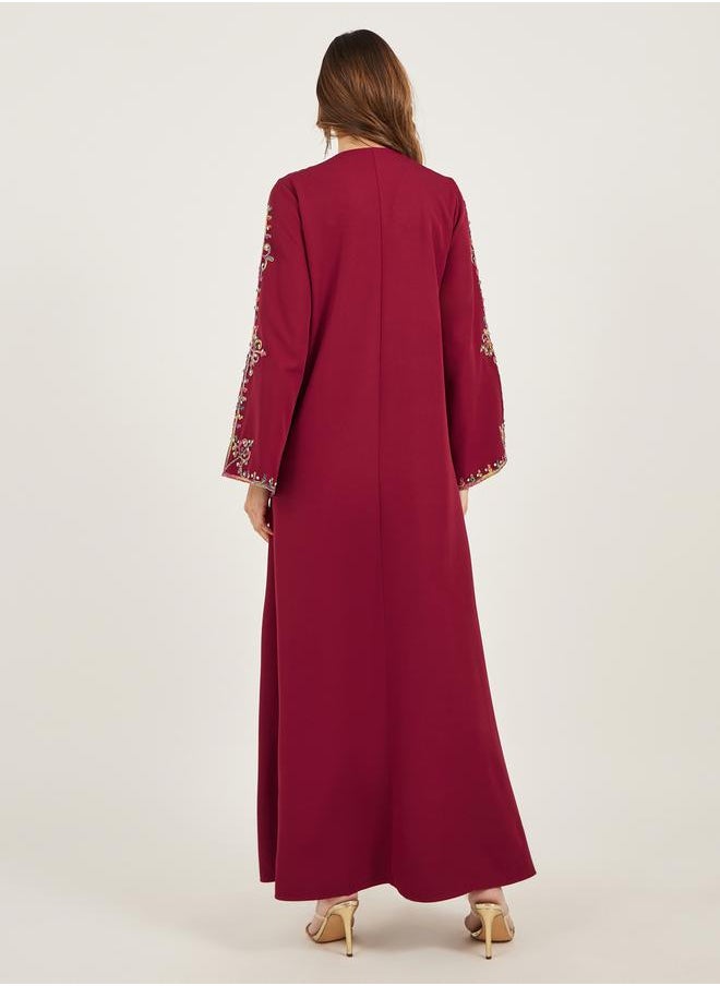 Styli Embroidered V Neck Jalabiya with Rhinestone Detail  - Image 5