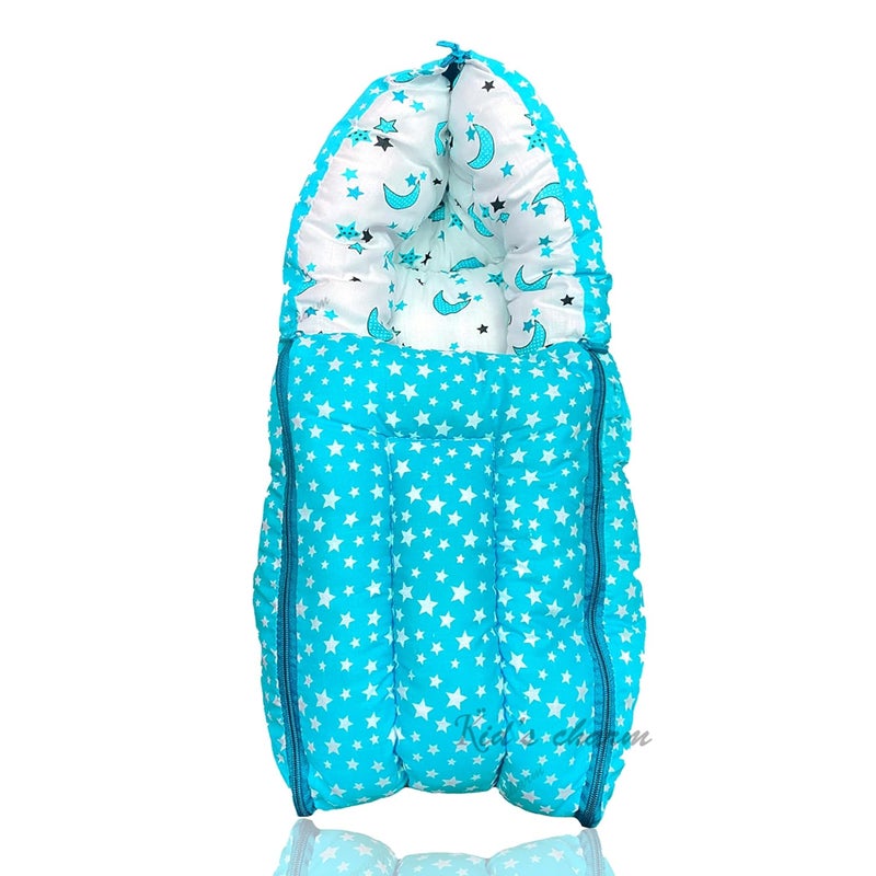 Infans Mini Star Moon Mini 3 in 1 Babys Cotton Bed Cum Carry Bed Printed Baby Sleeping BagBaby BedInfant Portable for Unisex Easily Portable Light Weight Carry for New Born 04 Months OldBlue