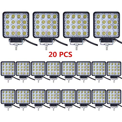 Turboo Led Light Bar Turboo 20PCS 4inch 48W LED Square Light Spot Lights OffRoad Lights Vehicle Accessories for Trucks ATV SUV UTV 4WD Jeep Boat and More - Image 1
