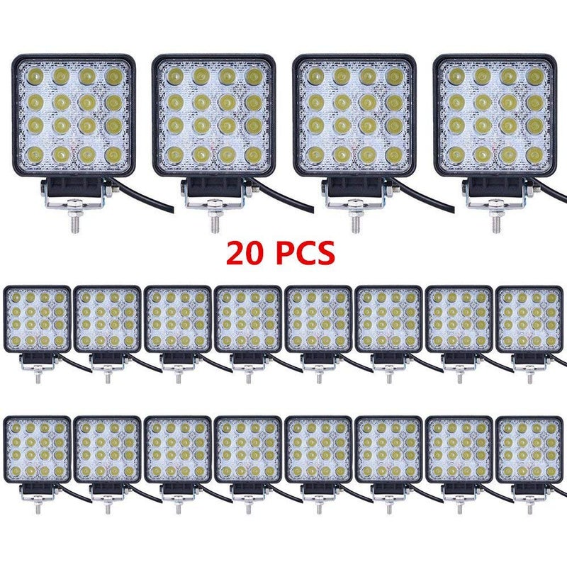 Turboo Led Light Bar Turboo 20PCS 4inch 48W LED Square Light Spot Lights OffRoad Lights Vehicle Accessories for Trucks ATV SUV UTV 4WD Jeep Boat and More - Image 3
