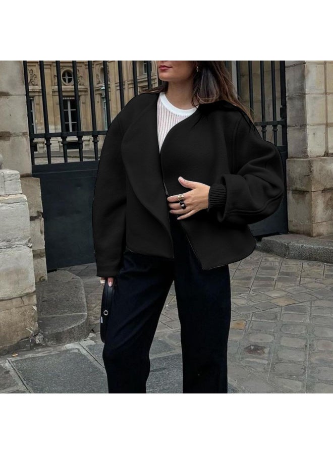 Winter  European And American New White Woolen Cardigan Outwear Fan-shaped Buttonless Cardigan Design Thickeneded Women's Outwear