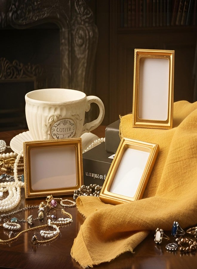 AceOrbit 10 Pcs Gold Mini Picture Frames Pack Small Retro Photo Frames with Backboard Antique Vintage Ornate Baroque Ornaments for Wall Hanging Tabletop Display Wedding Christmas Decor (Rectangle) - Image 2