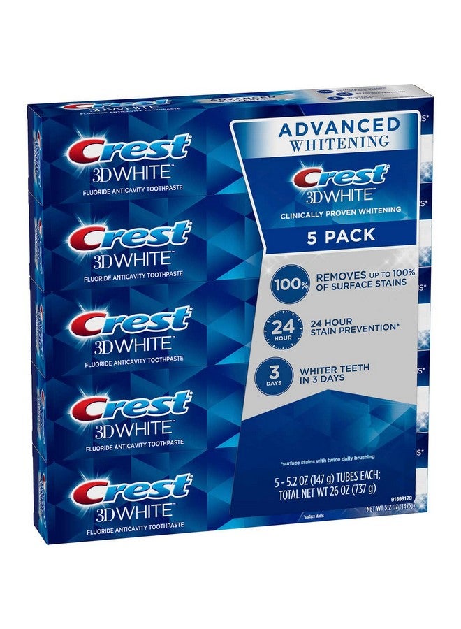 Crest 3D White Advanced Whitening Toothpaste 5.2 Oz (Pack Of 5) - Image 2