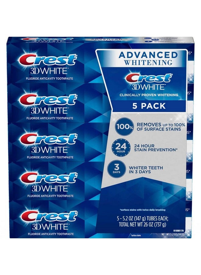 Crest 3D White Advanced Whitening Toothpaste 5.2 Oz (Pack Of 5) - Image 1
