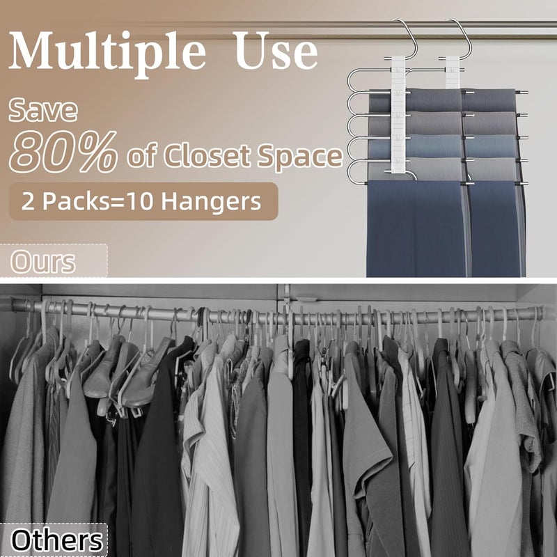 Space Saving Pants Hangers - 2 Pack Multi-Layer Rack for Organizing Pants, Jeans, Skirts, and Scarves - Image 5