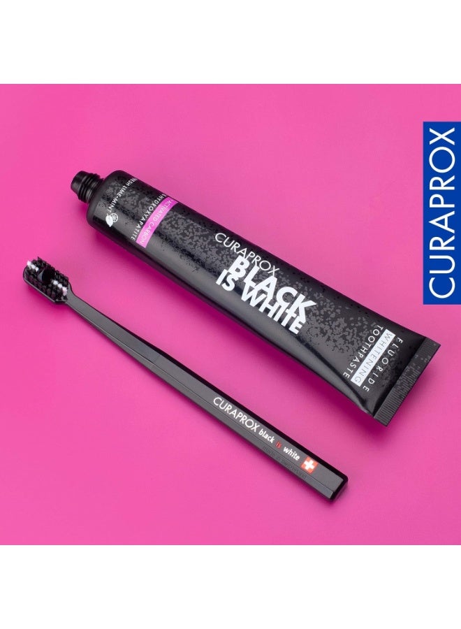 Curaprox Black Is White Whitening Toothpaste with Activated Charcoal 90ml + 5460 Super Soft Toothbrush - Image 3