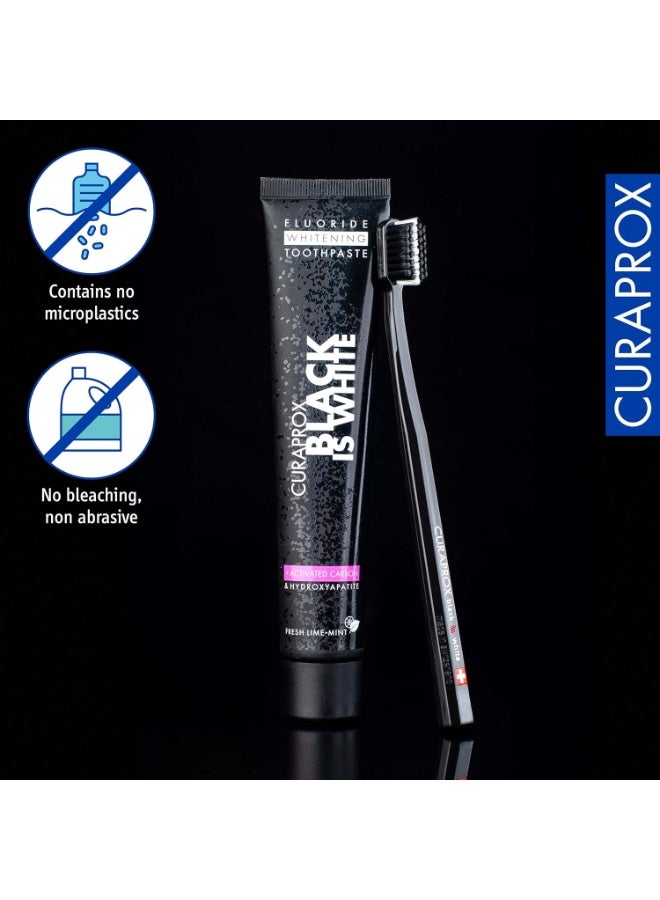 Curaprox Black Is White Whitening Toothpaste with Activated Charcoal 90ml + 5460 Super Soft Toothbrush - Image 5