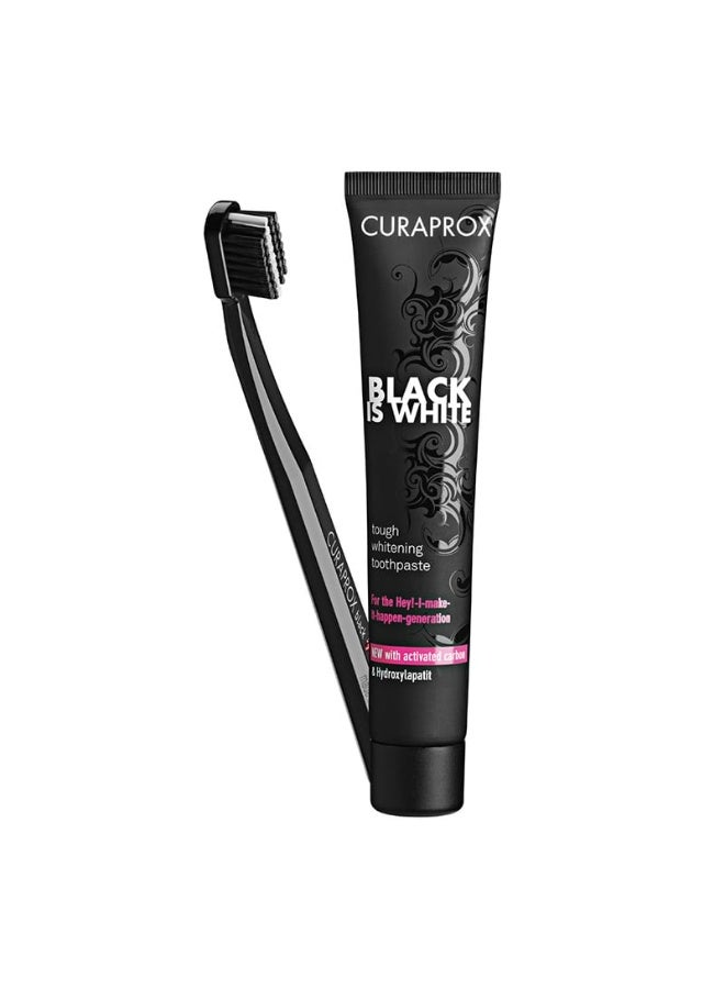 Curaprox Black Is White Whitening Toothpaste with Activated Charcoal 90ml + 5460 Super Soft Toothbrush - Image 2